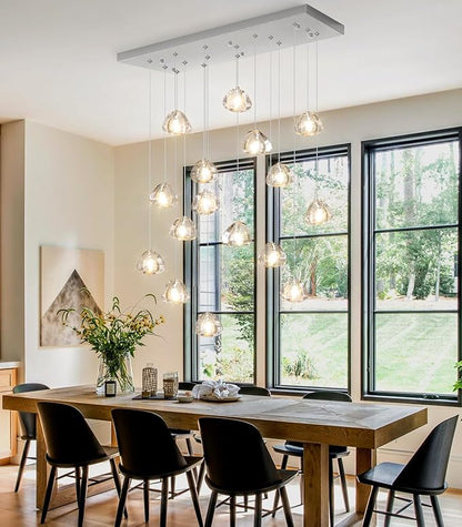 HAIXIANG Brushed Nickel Rectangular Chandeliers for Living Dining Room Light Dimmable High Ceiling Pendant Lights Fixtures Lighting Chandelier for Foyer Entryway Lighting
