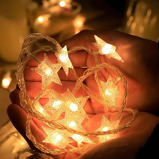 Star String Lights Battery Operated, 20 FT 40 LED Twinkle Lights Warm White Cute Hanging Star Fairy Light for Bedroom Room Office Home Window Camper Indoor Outdoor Xmas Tree Christmas Decorations