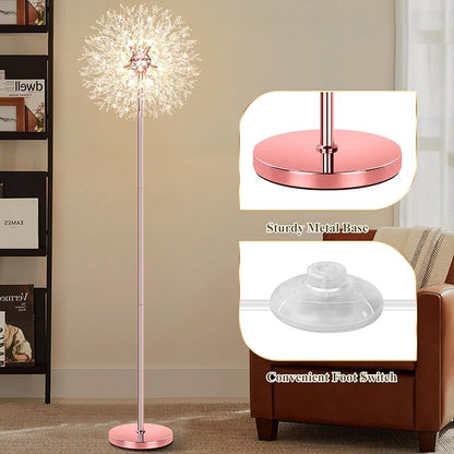 BesLowe 69'' Crystal Floor Lamp for Living Room, Modern Standing Lamp with 738PCS K9 Crystals, Tall Lamp Pole Light for Bedroom Office, Mid Century Floor Lighting with 9 LED Bulbs, Rose Gold