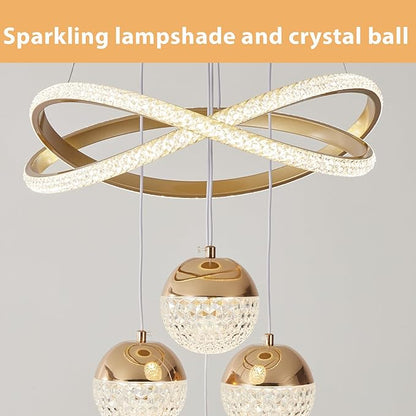 Gold LED Chandeliers, 3-Color Dimmable Pendant Light Dining Room Light Fixtures for Kitchen Island Adjustable Modern Chandeliers for Dining Room Living Room Bedroom