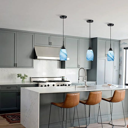 Viinew Mini Glass Pendant Light 4.72" with Handblown Blue Marble Art Glass Hanging Light 1-Pack Oval Ceiling Hanging Light Fixture for Dining Room Kitchen Island Cafe Foyer Hallway