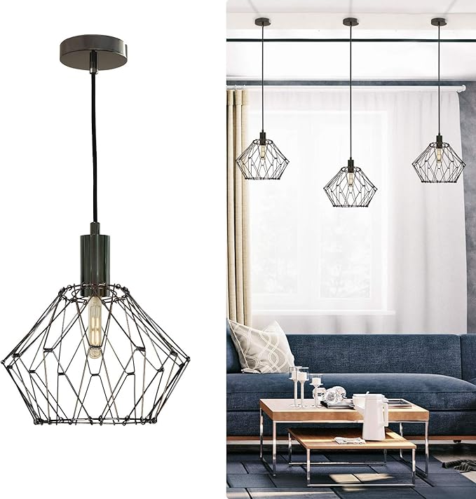 Royal Designs, Inc. Foldable Industrial Metal Pendant Light with Adjustable 7 ft Long Lamp Cord & Canopy, Create 9 Different Shapes, Gunmetal, Single