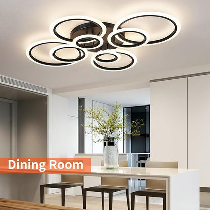 Shine LUEST Modern Ceiling Light, 41.3'' Dimmable LED Black Flush Mount Ceiling Lights with Remote Acrylic Round Ceiling Lamp Fixture for Low Ceiling Bedroom Living Room Dining Room, 108W