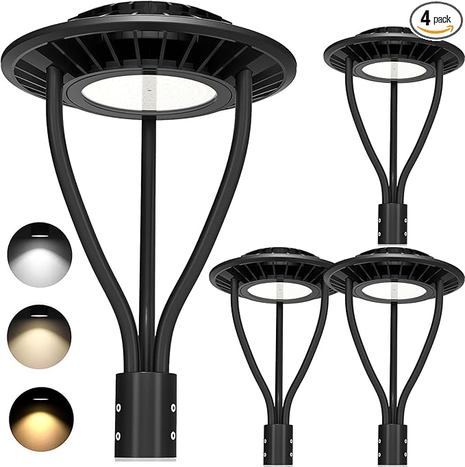 4 Pack LED Post Top Light ETL Listed 150W 120W 90W Adjustable 3CCT Adjustable Outdoor Pole Lights with Photocell IP65 Waterproof Post LED Fixture for Garden Yard Street Lighting