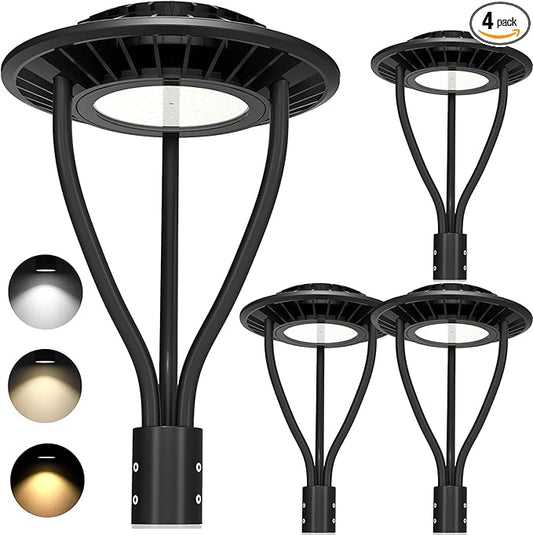 4 Pack LED Post Top Light ETL Listed 150W 120W 90W Adjustable 3CCT Adjustable Outdoor Pole Lights with Photocell IP65 Waterproof Post LED Fixture for Garden Yard Street Lighting