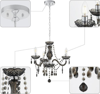 Luvkczc Black Chandelier Small Crystal Chandeliers Lighting Mini Acrylic Chandelier 3 Light Modern Pendant Light Fixtures for Restaurant, Bar, Dining Room, Bathroom