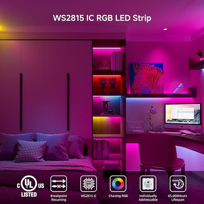 BTF-LIGHTING WS2815 (Upgraded WS2812B) LED Strip Light,UL Listed,16.4FT 300 LED/Pixels,Flexible Chasing RGB,Dual Signal Individually Addressable,5050SMD,3M Tape,DC12V IP67(No Adapter or Controller)