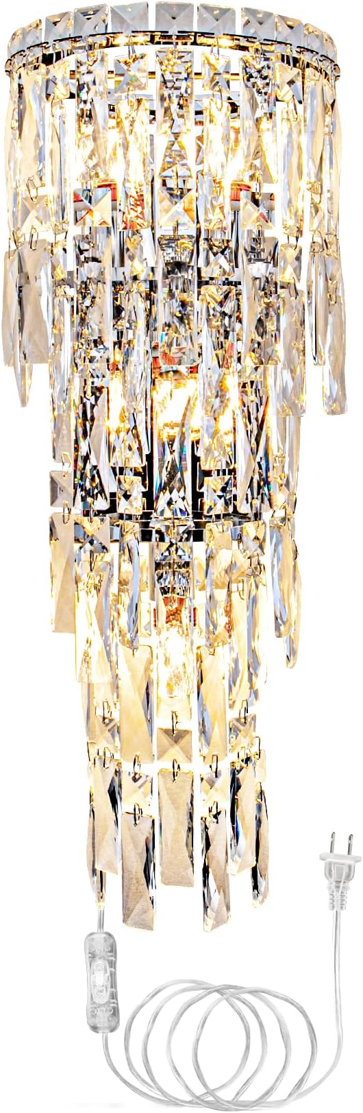 Crystal Wall Light Fixtures,Plug in Wall Sconces Luxury Chrome Wall Lamp,K9 Acrylic Crystal Drops Wall Lamp,Elegant Wall Lighting for Bedroom Bathroom Hallway Living Room Mirror Bedside