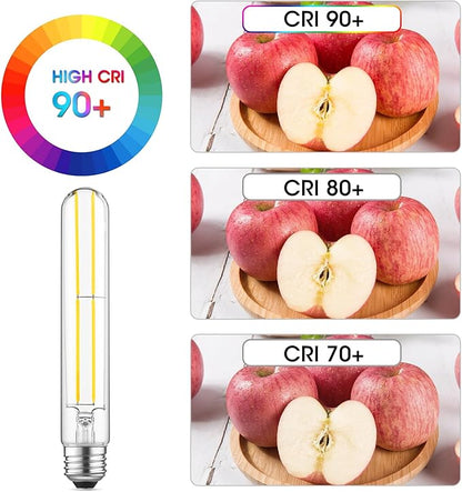 Gozelux 7.3 Inch Long Tubular Vintage LED Edison Bulbs, 6W, Equivalent 60W, High Brightness Daylight 5000K, T10 LED Filament Bulbs with 90+ CRI, E26 Medium Base, Dimmable, Clear Glass, Pack of 6