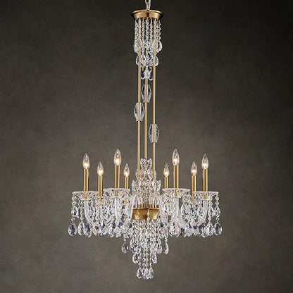 8-Light Crystal Candle Chandelier, Brass Gold Chandelier for Dining Room, Entryway & Living Room, Adjustable Height, E12 Base