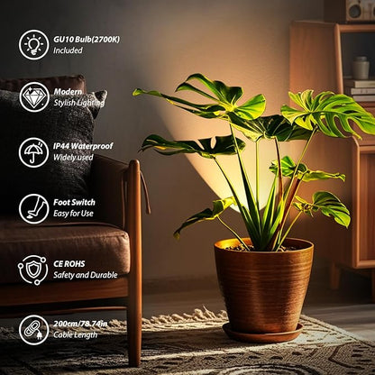 2 Pack Uplighting Indoor, 7W Floor Can Lights with 2700K LED GU10 Bulbs, IP44 Waterproof Uplights Spotlight for Dark Corner Sofa House Plant Wall Artwork Indoor, 6.5FT Plug Cord & Foot Switch