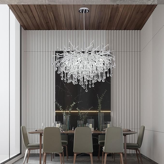Branch Chandeliers Lights, 8-Light Modern Raindrop Crysta Luxury Chandelier Light Fixture for Dining Room Living Room, Kitchen Island D23.6 inch Farmhouse Chandelier