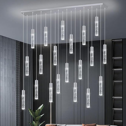 20-Lights Modern Crystal Chandeliers LED Pendant Light for Kitchen Island Dining Room Entrance Foyer Living Room Silver