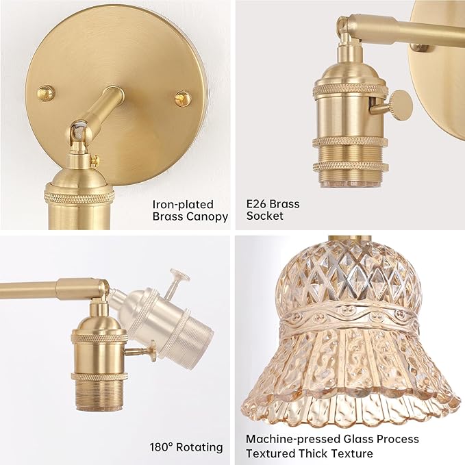 Shenmoyl Vintage Battery Operated Wall Sconces Set of Two, Rechargeable Battery Powered Wall Sconce with Remote Control, Wireless Dimmable LED Light for Bedside Indoor Living Room (Amber Pineapple)