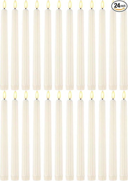 Treela 24 Pcs Flameless Taper Candles Battery Operated Bulk Fake Candles Light LED Candle Sticks Flickering Tapered for Easter Wedding Anniversary Decoration(Roman Column,11 Inch,Ivory)
