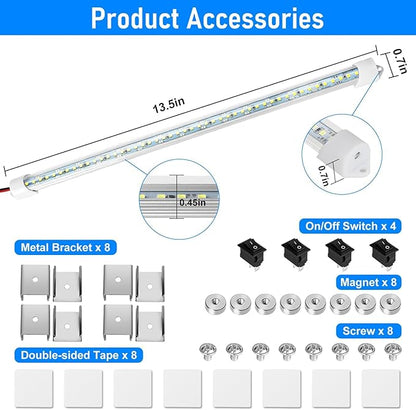 Linkstyle 4PCS 12V LED Interior Light Bar, Super Bright 6500K 12V LED Light Strip Lights with Switch and Magnets, 48 LEDs 700LM Enclosed Trailer Lamp for Car Truck Camper Van RV, White