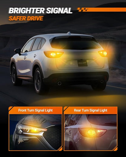 SEALIGHT Turn Signal Light Bulbs, 3157 LED Bulb Amber, 700% Brighter 3157A 3156 3057 4157 LED Bulb 57-SMD LED Chipset with Projector Len & Load Resistor for Turn Signal Light, Parking Light, 2Pcs