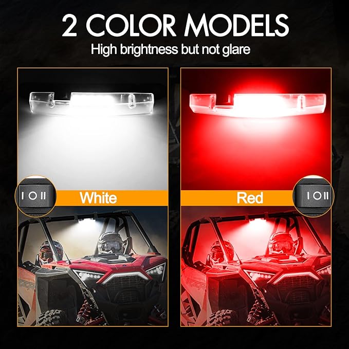 UTV Interior Light, RFROAD LIGHTING Universal Interior Dome Light Roll Bar Mount LED Lights Utility Roll Cage Lights for UTV Polaris RZR ATV Can-Am Kawasaki Truck Car Off Road Cab - White/Red