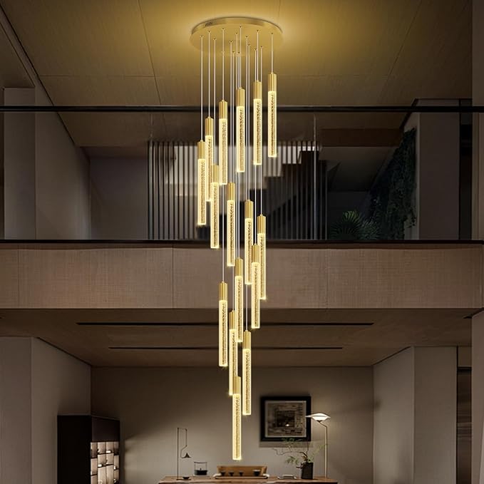 Luxurious K9 Crystal Chandelier,Gold 16-Light Large Modern Crystal Column Chandelier,Crystal Drop High Ceiling Pendant Light Fixture for Home Hotel Store