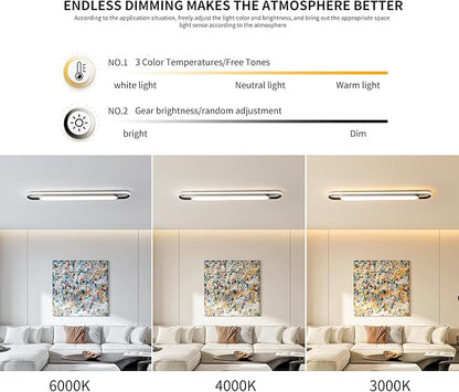 4Ft Modern Smart LED Linear Ceiling Lights Dimmable LED Ceiling Lamp with Remote Control,65W Metal/Acrylic Flush Mount Ceiling Lighting Fixtures for Kitchen Living Room Kitchen Dining Room (48")