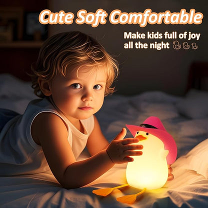 Anywin Cute Benson Ducks Night Light, Squishy Touch Silicone Animal Nursery Bedside Lamp, Dimmer & Rechargeable, Birthday Gift for Boys, Girls, Teens (Pink Duck)