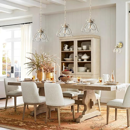 Brass Glass Ceiling Pendant Light, Hanging Chain lamp, with Vintage Lotus Flower Clear Glass Shade for Kitchen Island Dining Room Bedroom Living Room-7.9" Shade