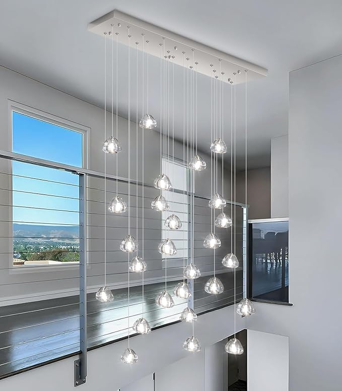 HAIXIANG LED Rectangular Glam Chandeliers for Living Room Dining Room Light Dimmable High Ceiling Pendant Lights Fixtures Lighting 26-Lights Foyer Entryway Lighting Brushed Nickel