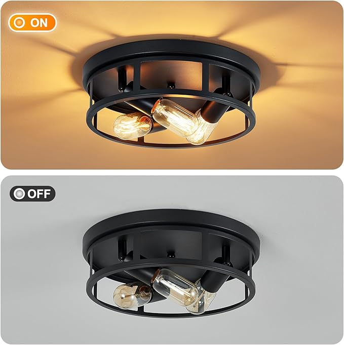 2 Pack Farmhouse Flush Mount Ceiling Lights,3-Light Black Hallway Light fixtures,Rustic Semi Flush Mount Lighting for Kitchen Dining Room Entryway Hall,E26 Base