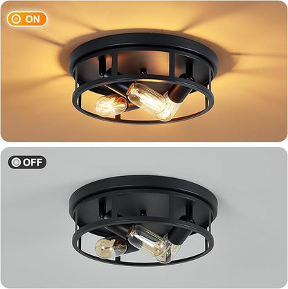 2 Pack Farmhouse Flush Mount Ceiling Lights,3-Light Black Hallway Light fixtures,Rustic Semi Flush Mount Lighting for Kitchen Dining Room Entryway Hall,E26 Base