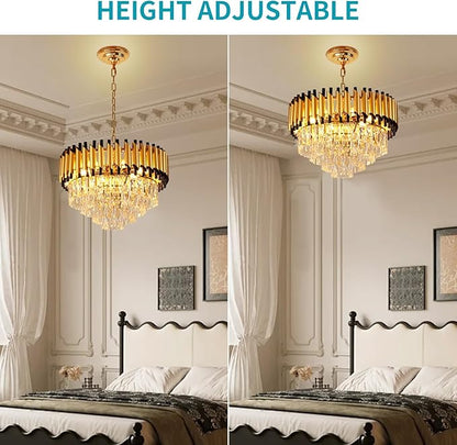 Depuley Modern Gold Crystal Chandelier: 6-Light Flush Mount Chandelier 12 Inch 4-Tier Luxury Round Hanging Pendant Light Fixture for Porch Bedroom Dining Room Foyer Included Bulbs