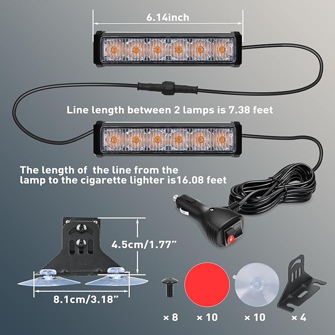 Nilight 12LED Emergency Strobe Traffic Advisor Light Bar 2 in 1 Amber Dash Warning Safety Flashing Lights Front/Rear Windshield Construction Lights for Trucks Cars Plow Police Firefighter Vehicles