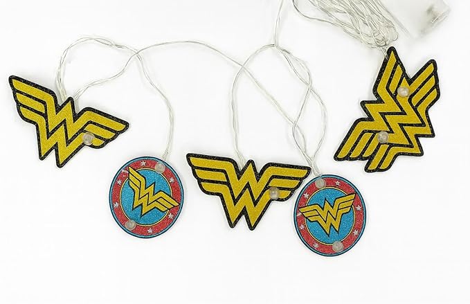 Warner Brothers Wonder Woman String Lights,Official Warner Bros 5-Piece, Decorative Indoor/Outdoor Party & Room Décor, Superhero LED Lighting