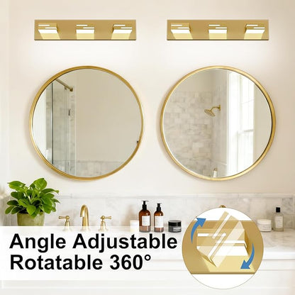 LED Modern Bathroom Vanity Light Fixtures, 3-Light 22-inch Dimmable Gold Vanity Lights for Bathroom Lighting Fixtures Over Mirror, with 360° Rotatable Heads (Cool White 6000K)