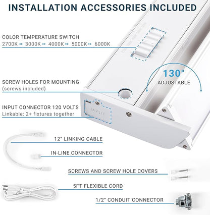 PARMIDA LED Swivel Under Cabinet Lighting, Hardwired or Plug-in Installation, 42 Inch, 22W, 5CCT Color Selectable - 2700K/3000K/4000K/5000K/6000K, Rotatable Lens, Dimmable, Linkable, 120V, 1760LM, ETL