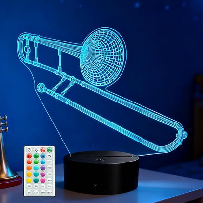 Trombone Night Light, Trombone Gifts, 3D Illusion Lamp with Remote Control, 16 RGB Colors, 4 Flashing Modes, Timer, Dimmable, Trombone Accessories for Decor for Holiday Birthday Christmas