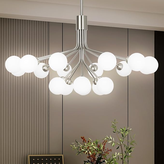 Depuley Glass Ball Sputnik Chandelier: 18-Light Modern Mid Century Chrome Chandelier Dining Room - Globe Chandelier Light Fixture Height Adjustable Kitchen Over Table (Included G9 Bulbs)