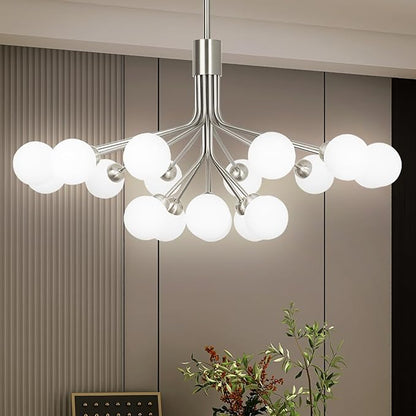 Depuley Glass Ball Sputnik Chandelier: 18-Light Modern Mid Century Chrome Chandelier Dining Room - Globe Chandelier Light Fixture Height Adjustable Kitchen Over Table (Included G9 Bulbs)