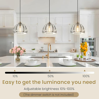 Crystal Pendant Light Kitchen Island: Set of 2 Vintage Brass Hanging Lights above Dining Table - 7" K9 Crystals Lighting over Kitchen Sink - Luxury Cylinder Pendants Light Fixtures Bulbs Included
