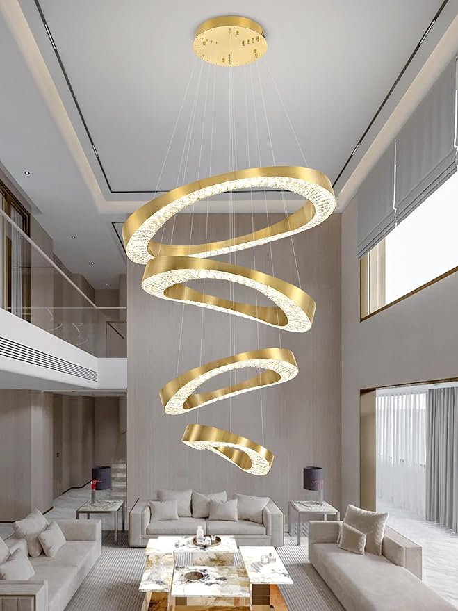 Flashing God Foyer Chandelier for High Ceilings,Modern 4 Ring Crystal Chandelier for Entryway,Hanging Lighting Fixtures for Living Room,Foyer,Staircase,Entryway