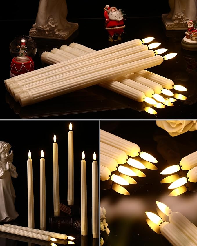 Treela 24 Pcs Flameless Taper Candles Battery Operated Bulk Fake Candles Light LED Candle Sticks Flickering Tapered for Easter Wedding Anniversary Decoration(Roman Column,11 Inch,Ivory)