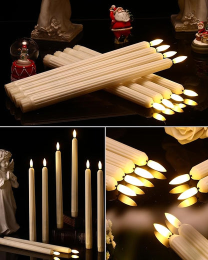 Treela 24 Pcs Flameless Taper Candles Battery Operated Bulk Fake Candles Light LED Candle Sticks Flickering Tapered for Easter Wedding Anniversary Decoration(Roman Column,11 Inch,Ivory)