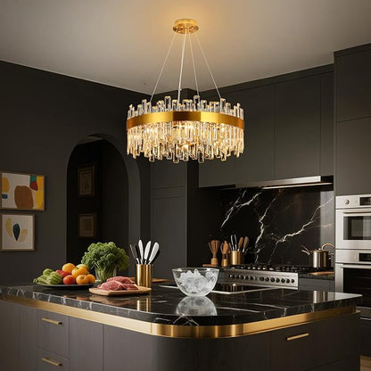 Weesalife 16 Light Gold Crystal Chandelier | Dia 24" Modern Round Crystal Chandeliers for Dining Room | Luxury Ceiling Light Fixture for Living Room | Bedroom | Entryway | Kitchen Island | Foyer