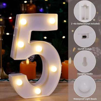LED Marquee Sign Light Up Letters, Alphabet Light Up Letters Sign, Battery Powered LED Letter Lights for Night Light, Wedding, Birthday, Party, Christmas or Home Decor (Number 5)