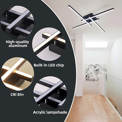 Modern LED Ceiling Light 24 Inch, 3-Color Temperatures (3000K/4000K/6000K) Adjustable, Black Flush Mount Light for Living Room, Bedroom, Kitchen, Hallway