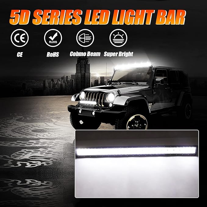 Auxbeam 42" LED Light Bar 240W Spot Flood Combo Off Road Lights Driving Lights LED Work Lights 5D Lens with Wiring Harness for Car SUV UTV ATV Pickup Truck