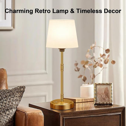 Cordless Table Lamps Set of 2 – Battery Operated Lamp with 7500mAh Rechargeable Battery, Stepless Dimmable Vintage Brushed Gold Desk Wireless Lamps for Dining Room, Nightstand & Patio (Bulbs Included)