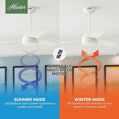 Hunter 44 inch Indoor Ceiling Fan No Light - White Modern Ceiling Fan without Light, 3 Blades, Standard Mount, For Bedroom, Living Room, or Kitchen, Wall Control - Presto 51848, Matte White