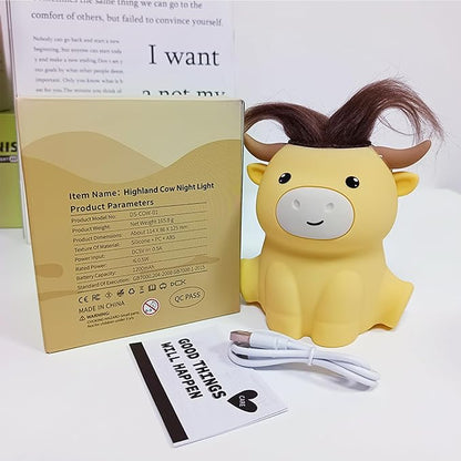 QANYI Highland Cow Night Light, Rechargeable and Dimmable Farm Animal Highland Cattle Lamp with Soft Touch,Valentines Highland Cow Decor Party Favors Cute Gifts for Adults Kids Boys Girls Women Men
