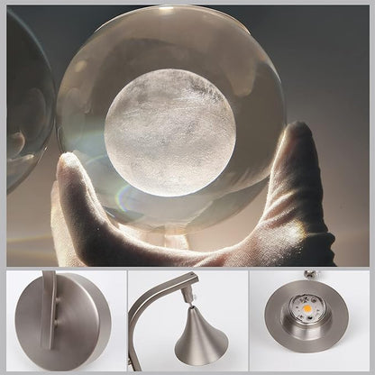 Modern Crystal Moon Wall Lamp, Globe Led Wall Light for Bedroom Living Room Hallway, 3300k Warm White | Dimmable | Chrome