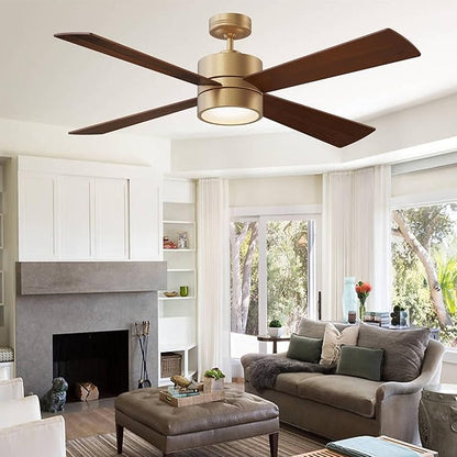 52" Outdoor Ceiling Fan with Lights and Remote – Luxury Gold Finish, Waterproof DC Motor, Reversible, Dimmable LED, Smart APP Control for Patios, Gazebo, and Indoor Spaces